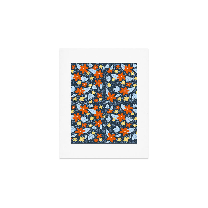 Red and yellow flowers pattern Art Print Gallery Image 1