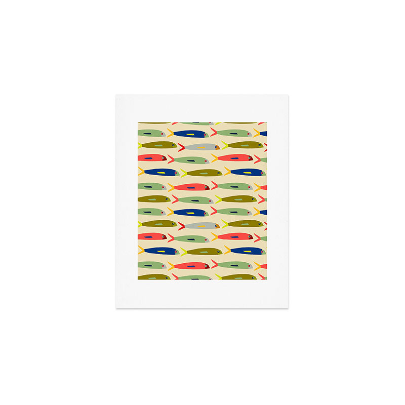 Sardines pattern in red green blue and gray Art Print Gallery Image 1