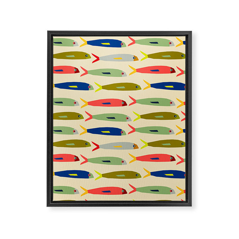 Sardines pattern in red green blue and gray Framed Canvas Print Gallery Image 8