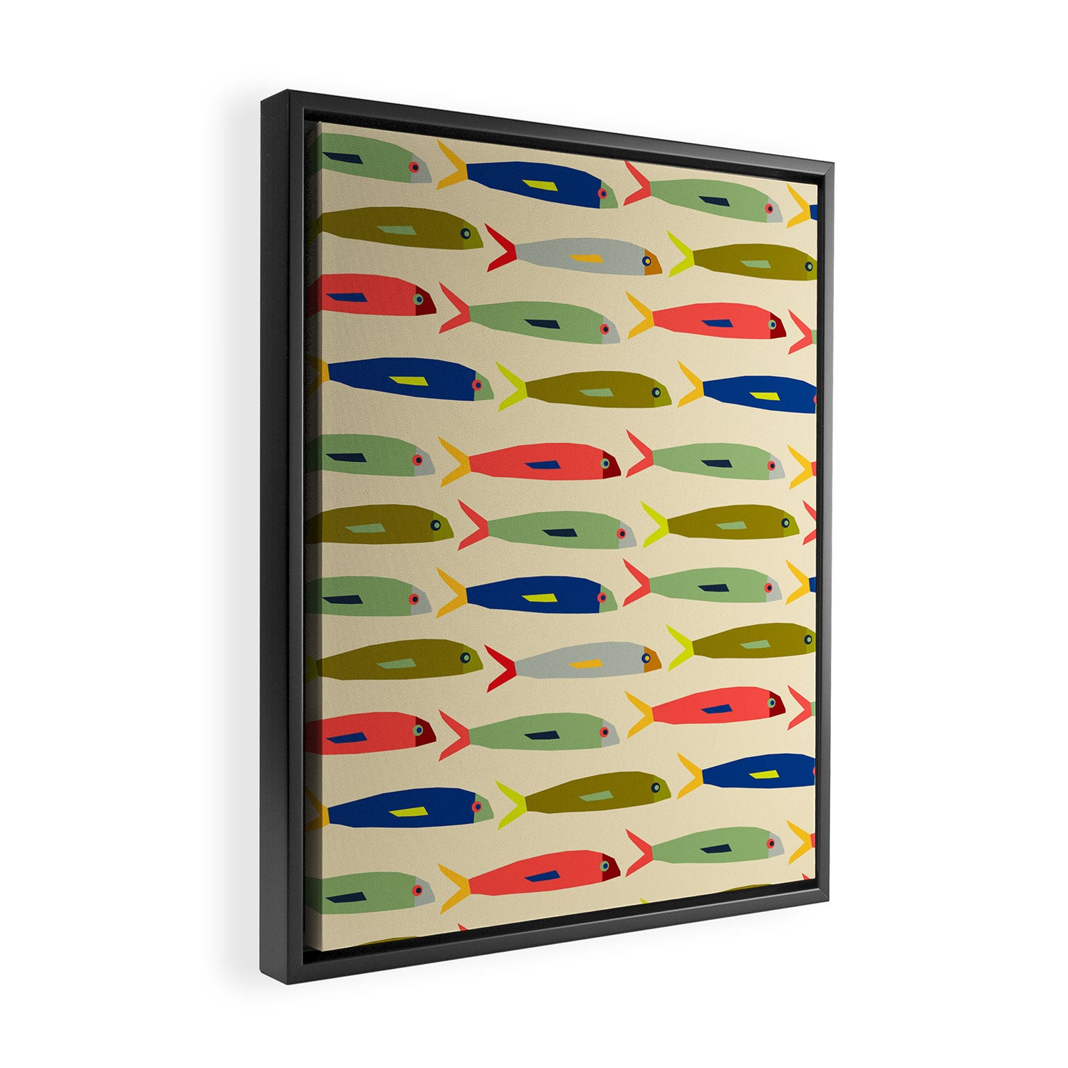 Sardines pattern in red green blue and gray Framed Canvas Print Gallery Image 2