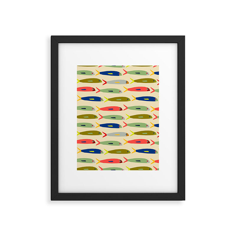 Sardines pattern in red green blue and gray Framed Art Print Gallery Image 6