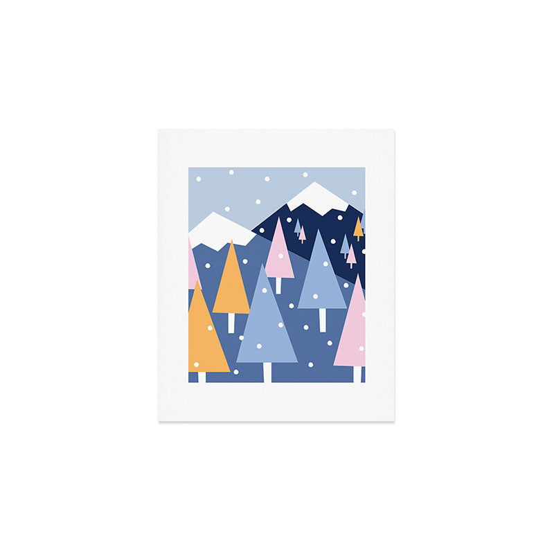 Snowy mountains and trees Art Print Gallery Image 1
