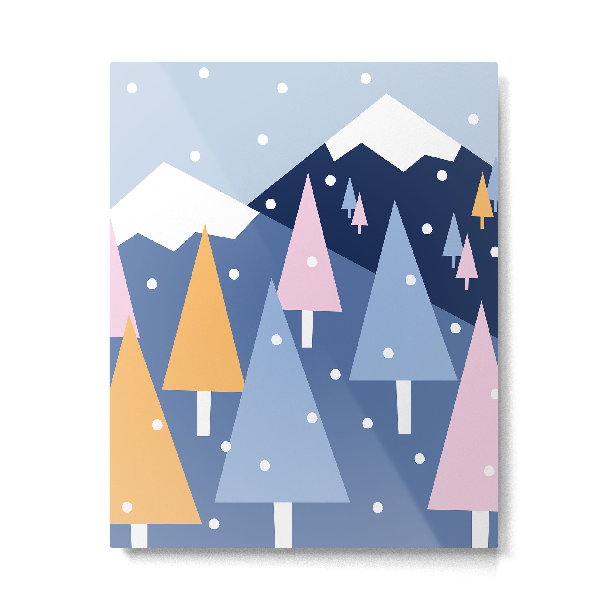 Snowy mountains and trees Metal Print Gallery Image 6