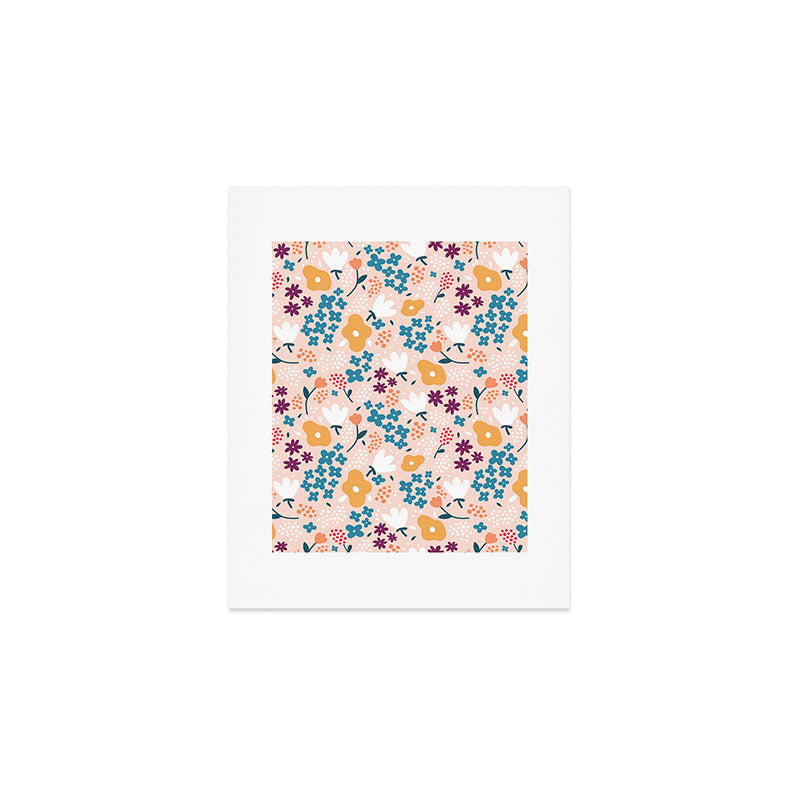 Tiny little flowers on pink background Art Print Gallery Image 1