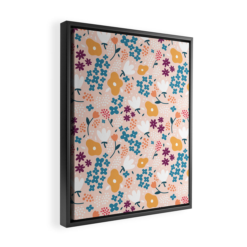 Tiny little flowers on pink background Framed Canvas Print Gallery Image 2