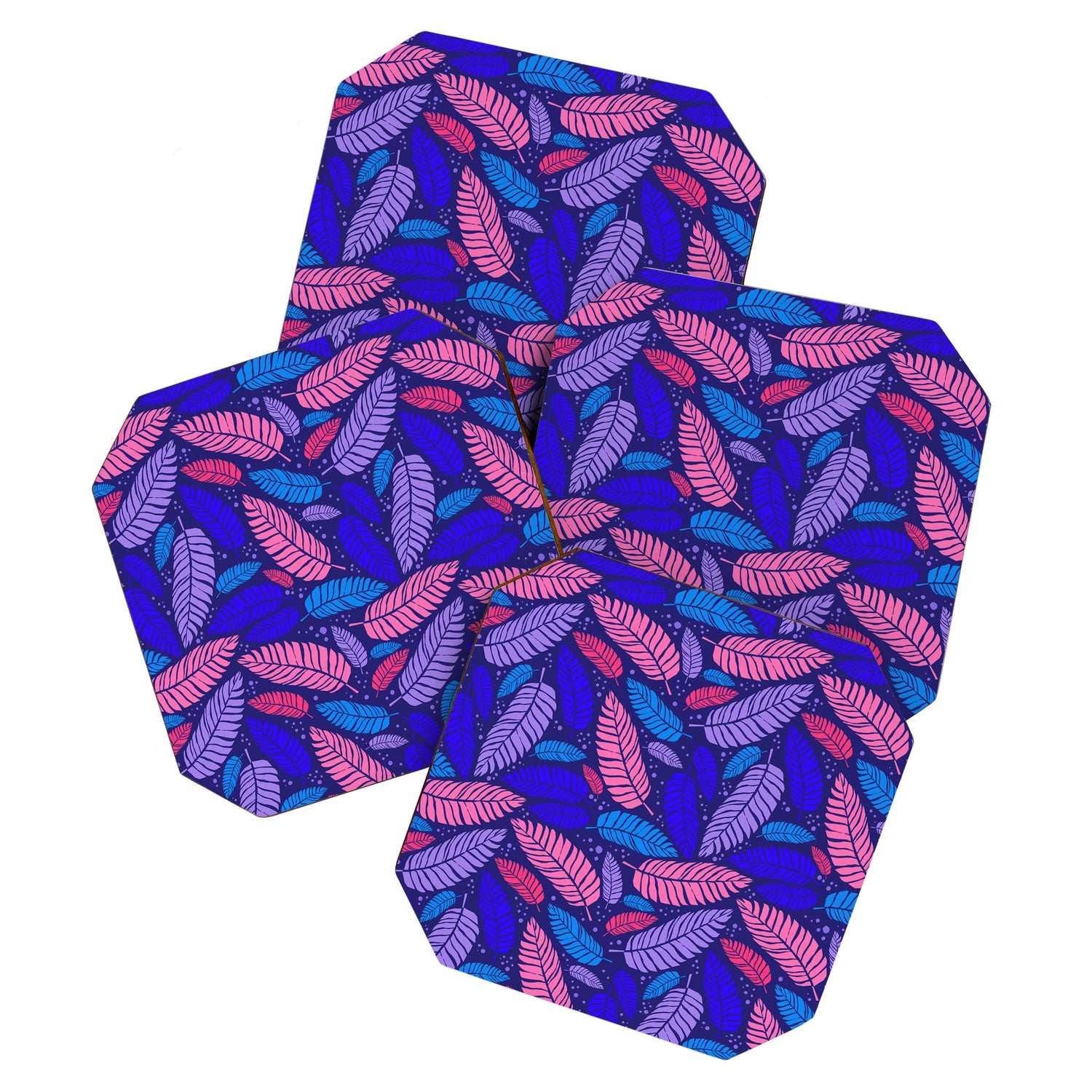 Tropical palm leaves in purple pink and blue Coaster Gallery Image 1