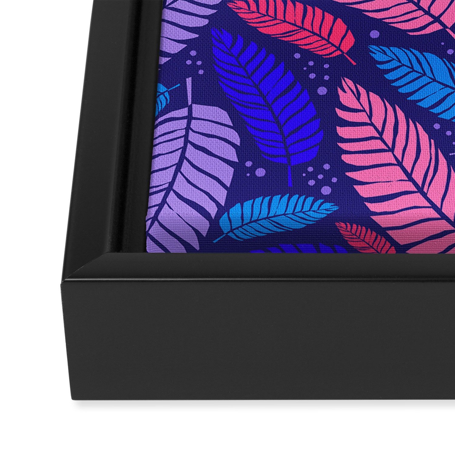 Tropical palm leaves in purple pink and blue Framed Canvas Print Gallery Image 3
