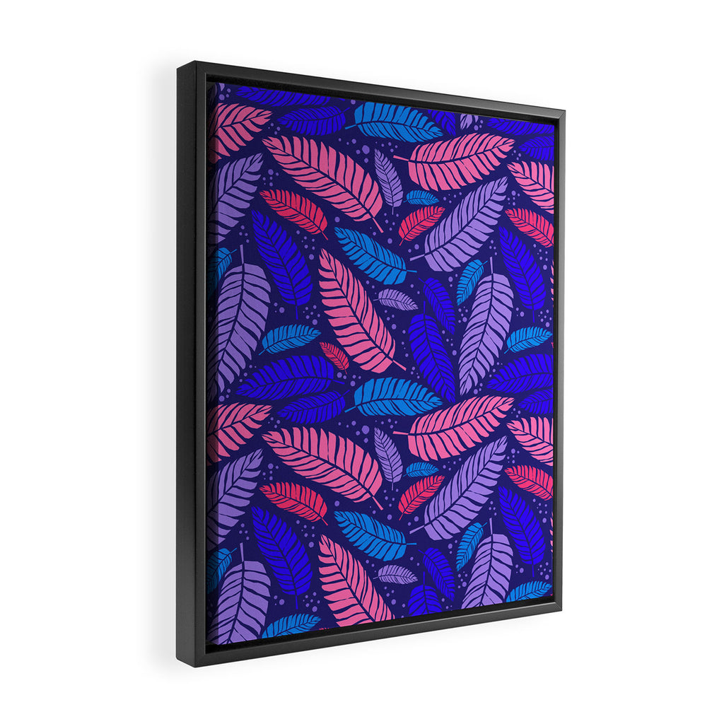 Tropical palm leaves in purple pink and blue Framed Canvas Print Gallery Image 2