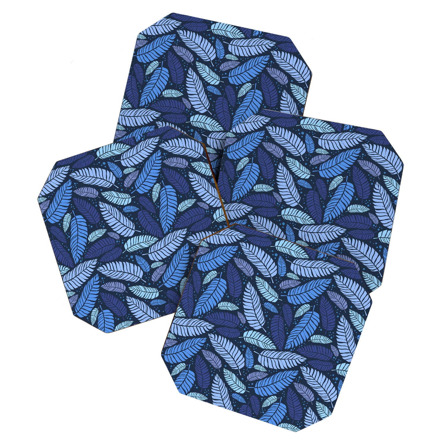 Tropical palm leaves pattern in blue Coaster Gallery Image 1