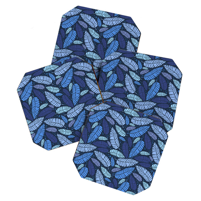 Tropical palm leaves pattern in blue Coaster Gallery Image 1