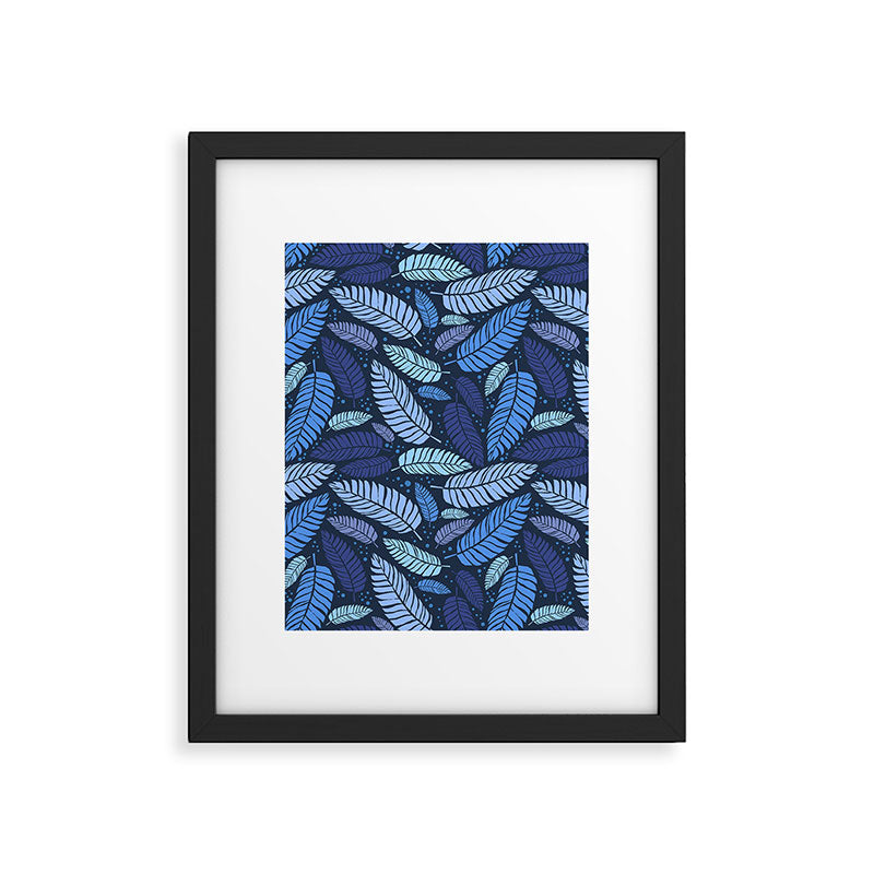 Tropical palm leaves pattern in blue Framed Art Print Gallery Image 6