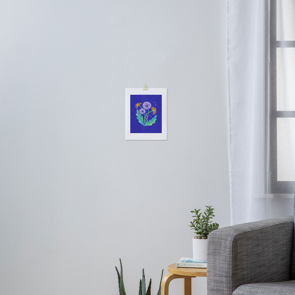 Dandelion Florals on Blue Art Print Gallery Image 3