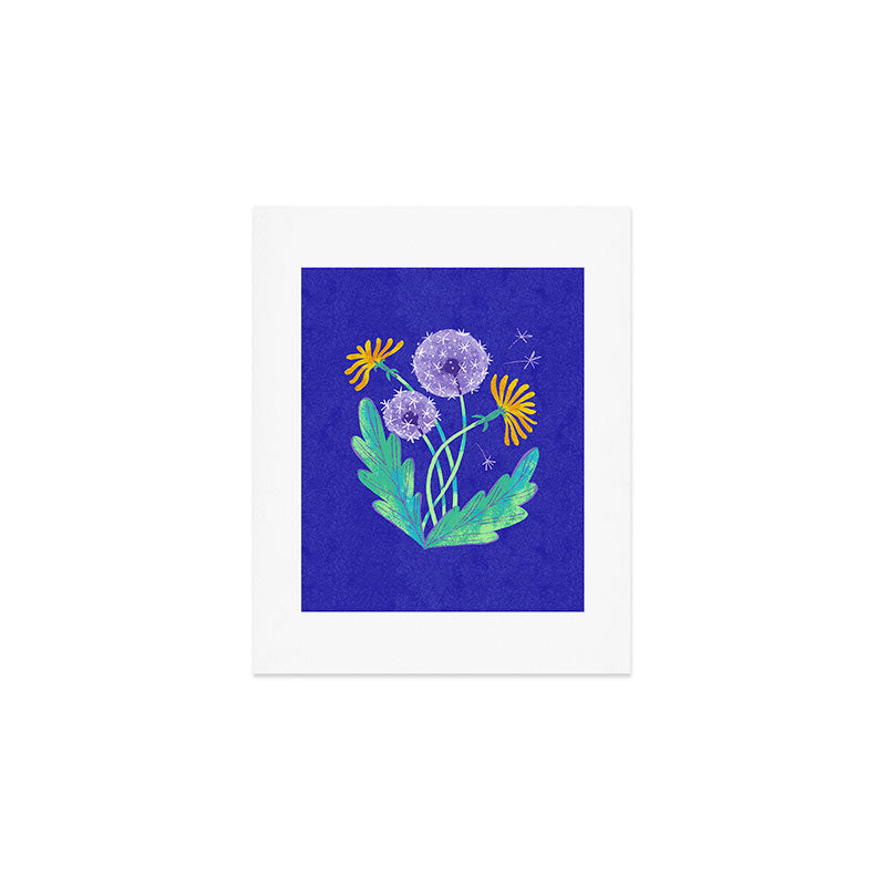 Dandelion Florals on Blue Art Print Gallery Image 1