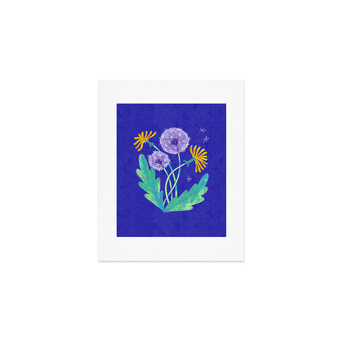 Dandelion Florals on Blue Art Print Gallery Image 1