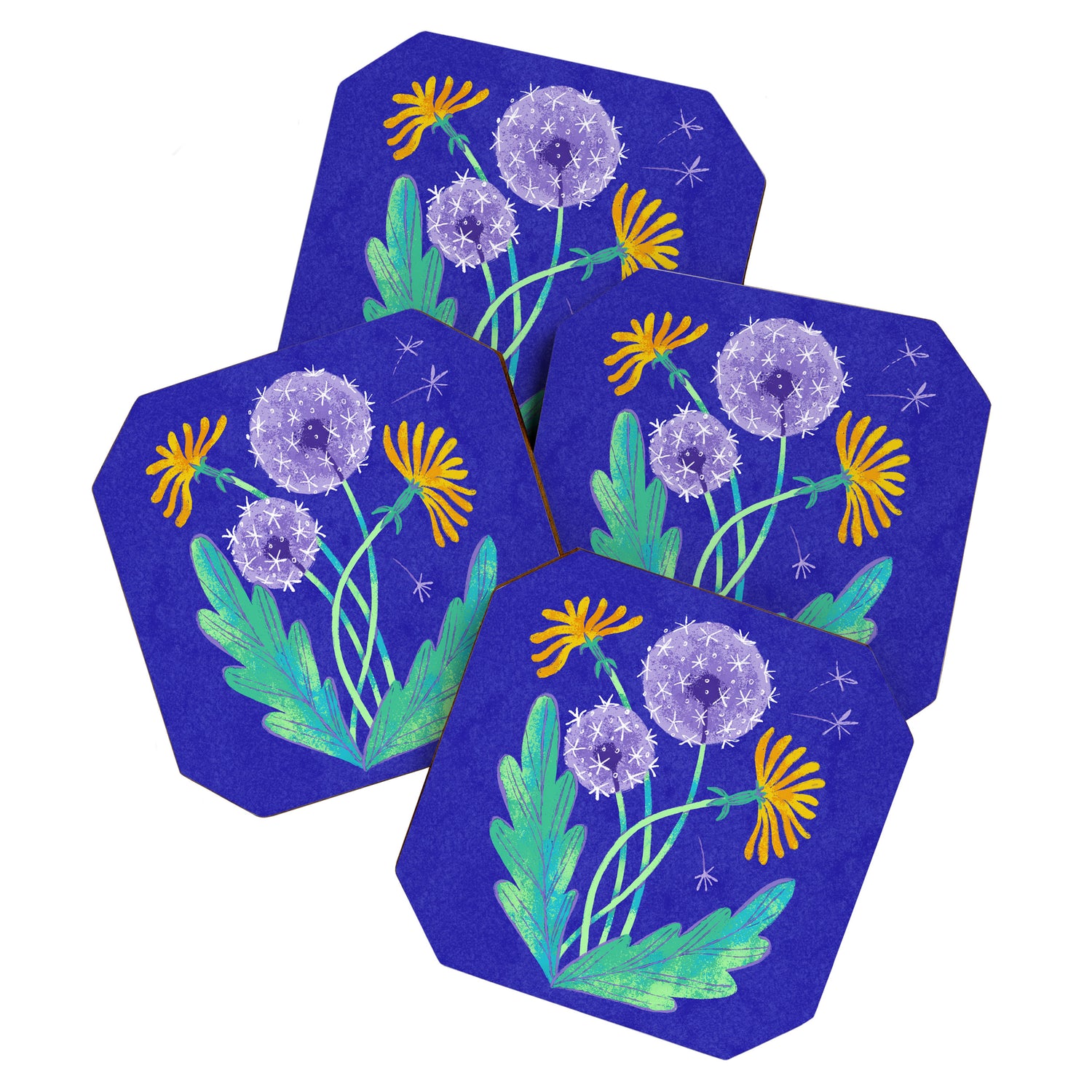 Dandelion Florals on Blue Coaster Gallery Image 1