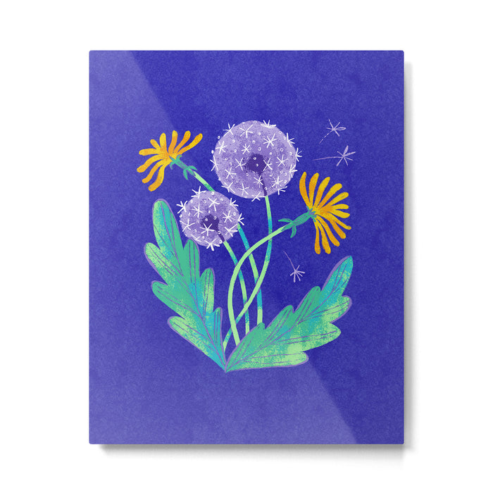 Dandelion Florals on Blue Metal Print Gallery Image 1