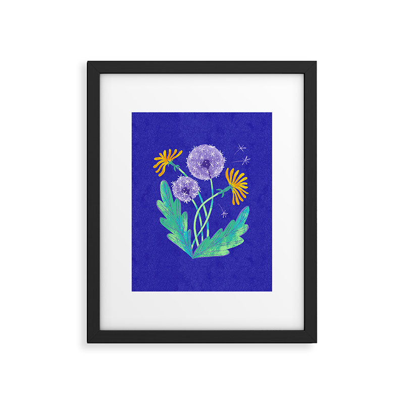 Dandelion Florals on Blue Framed Art Print Gallery Image 6