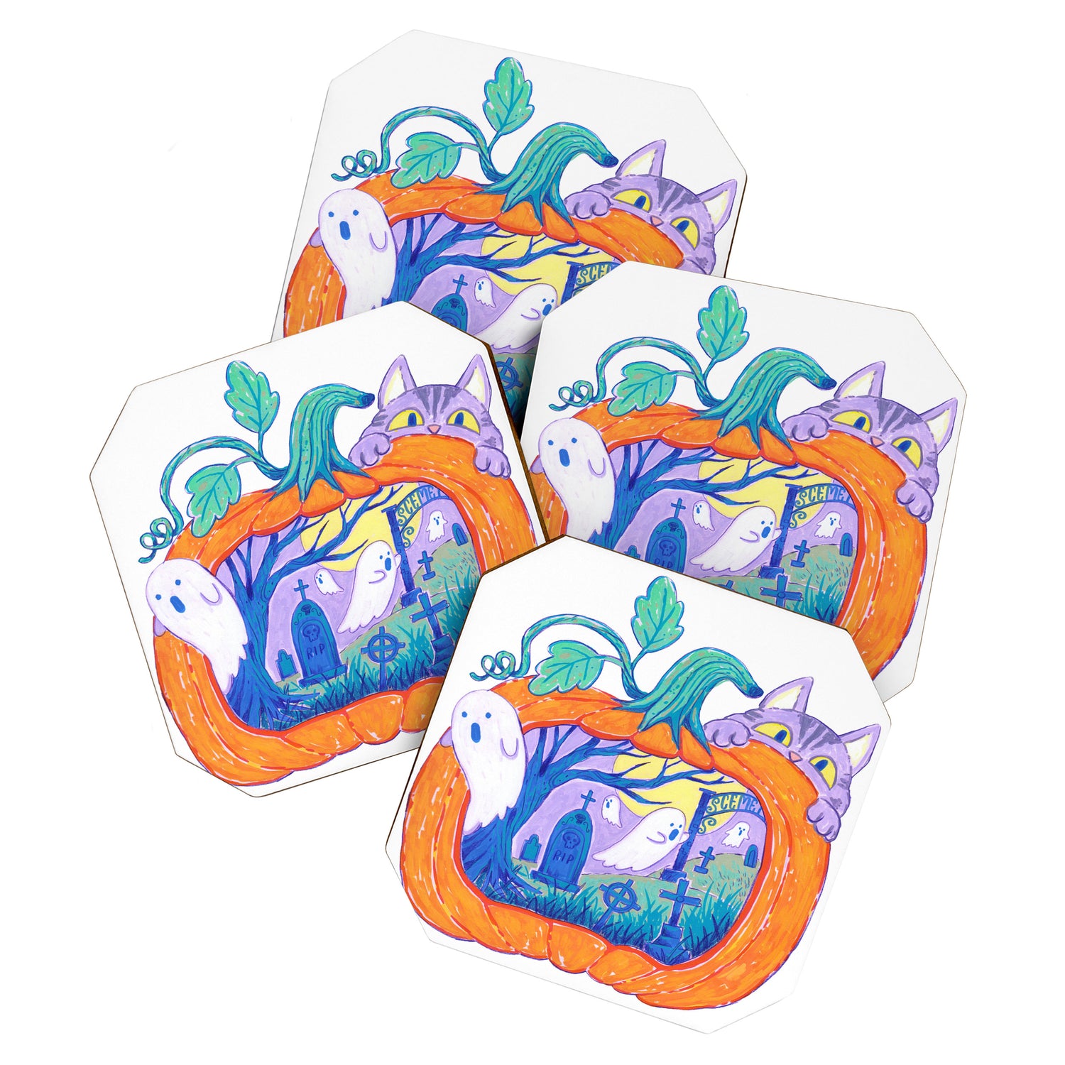 Halloween Pumpkin Graveyard Coaster Gallery Image 1