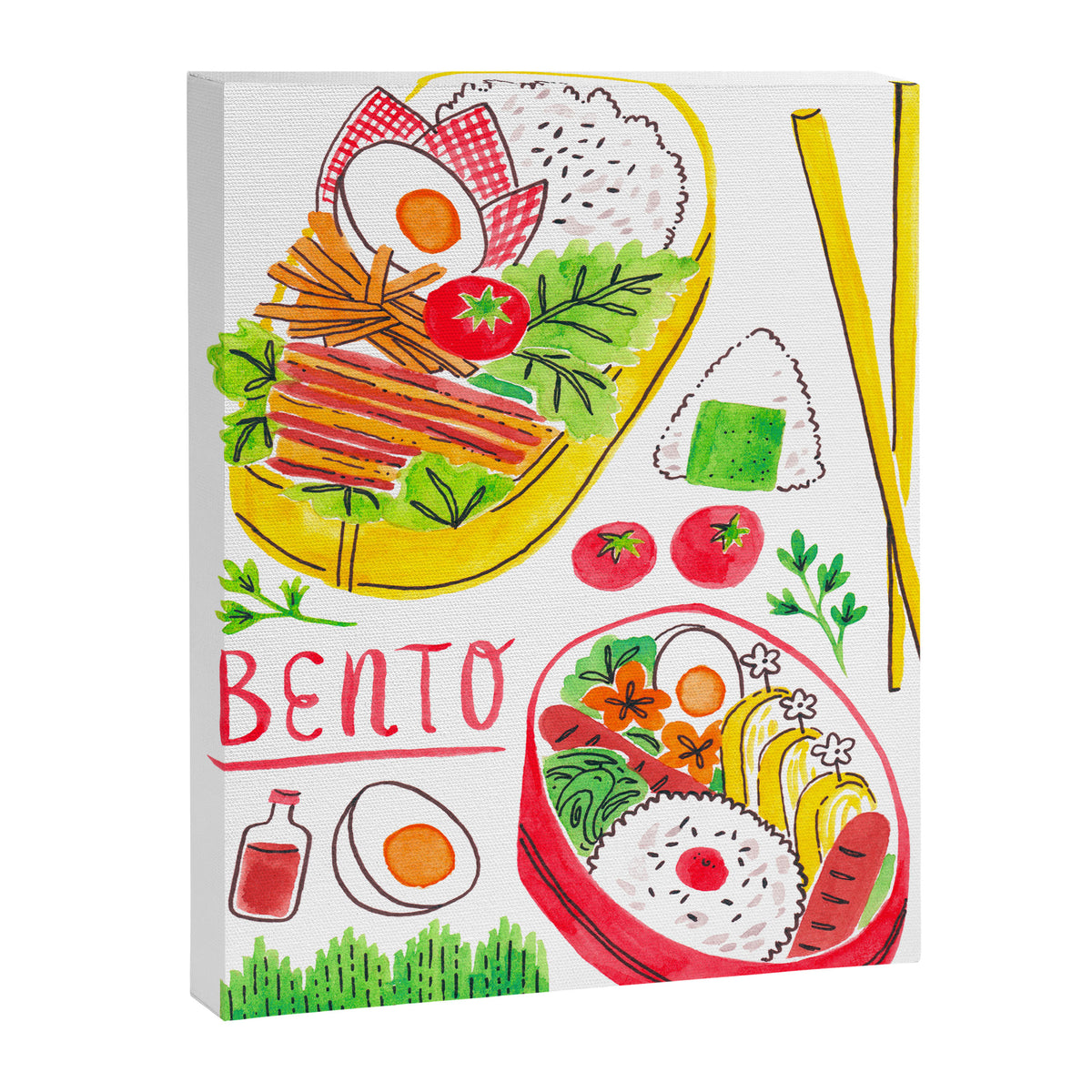 Japanese Bento Rice Lunch Box with Chopsticks & Onigiri Canvas Print Gallery Image 6