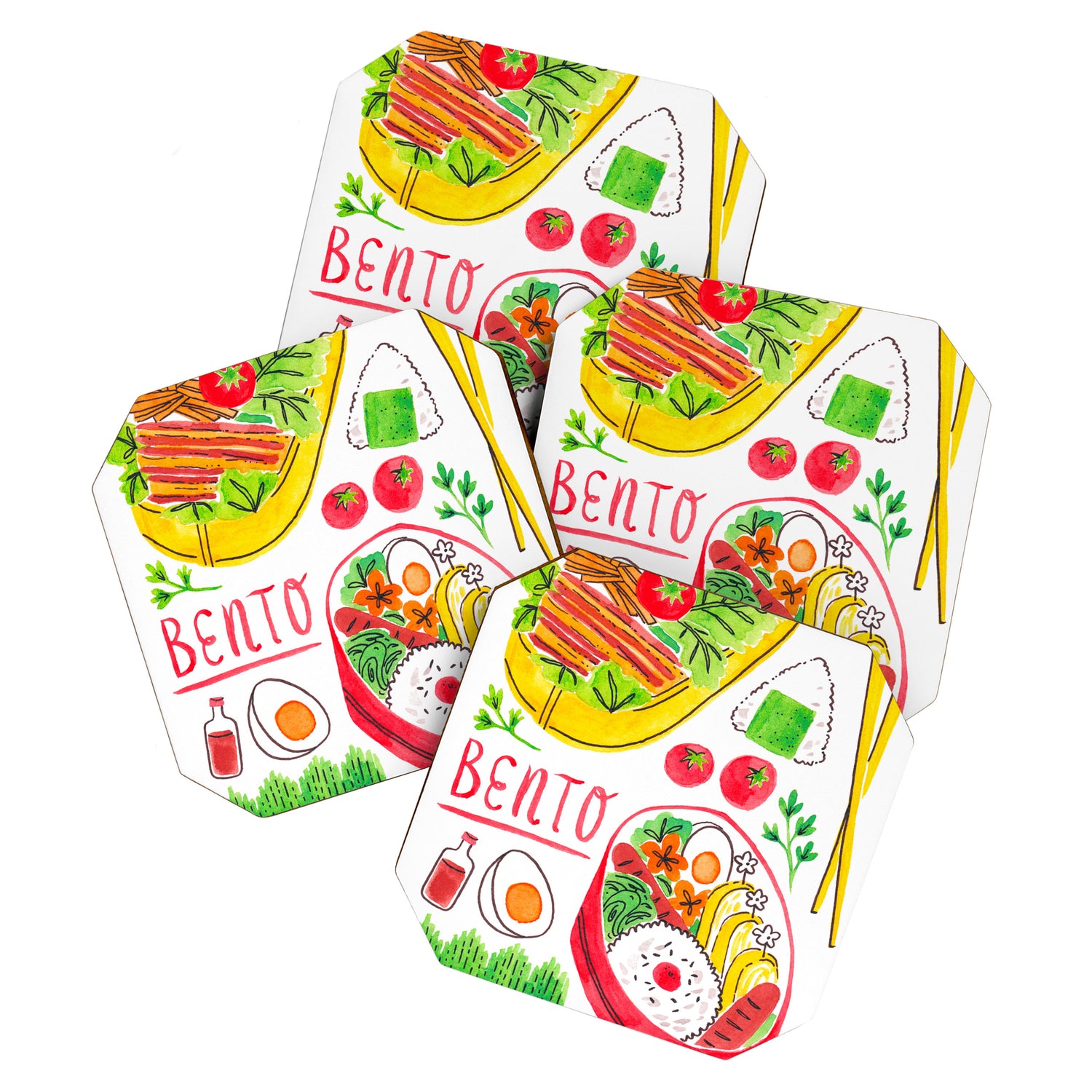 Japanese Bento Rice Lunch Box with Chopsticks & Onigiri Coaster Gallery Image 1