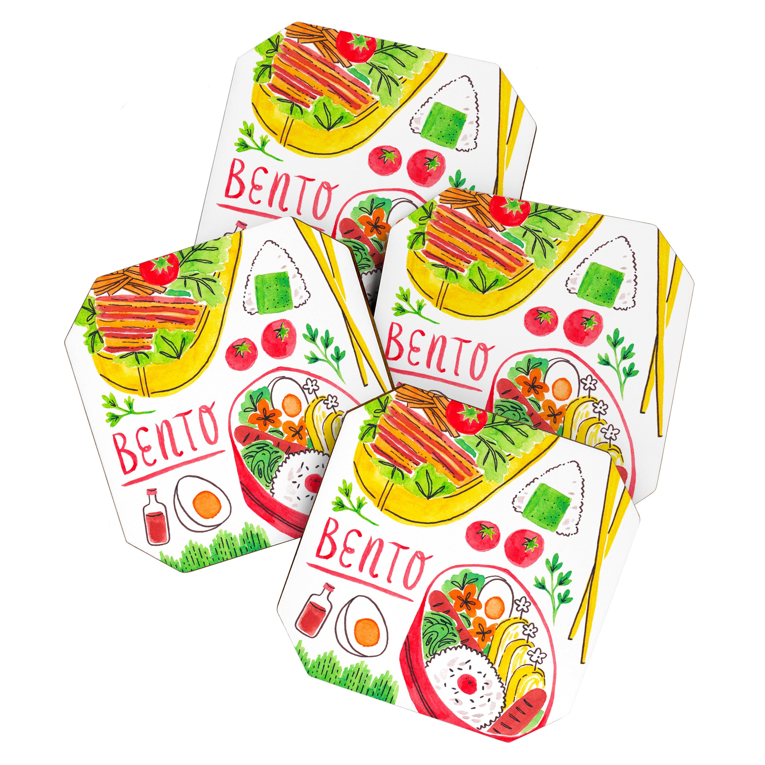 Japanese Bento Rice Lunch Box with Chopsticks & Onigiri Coaster Gallery Image 1