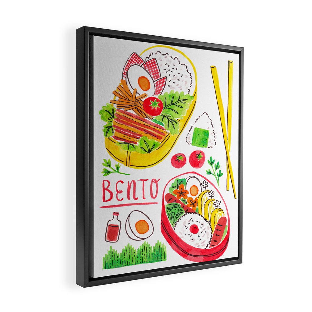 Japanese Bento Rice Lunch Box with Chopsticks & Onigiri Framed Canvas Print Gallery Image 2