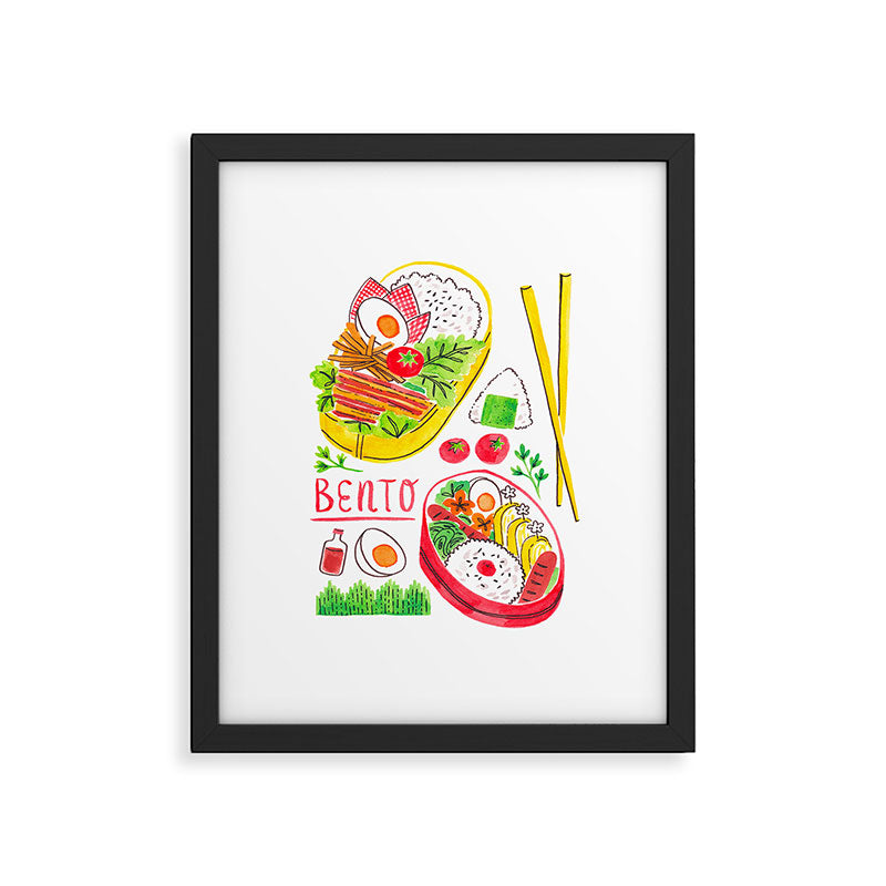 Japanese Bento Rice Lunch Box with Chopsticks & Onigiri Framed Art Print Gallery Image 5
