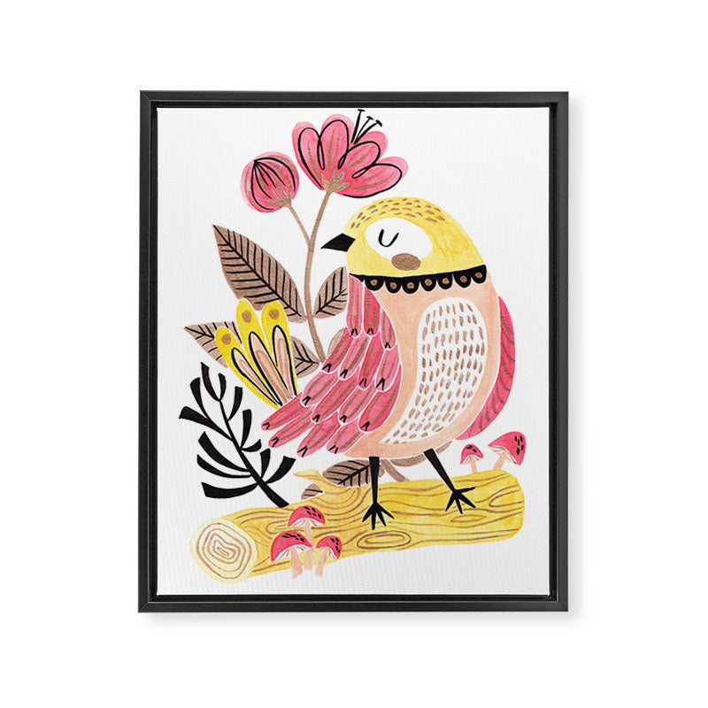 Little Birdy on a Log Framed Canvas Print Gallery Image 6