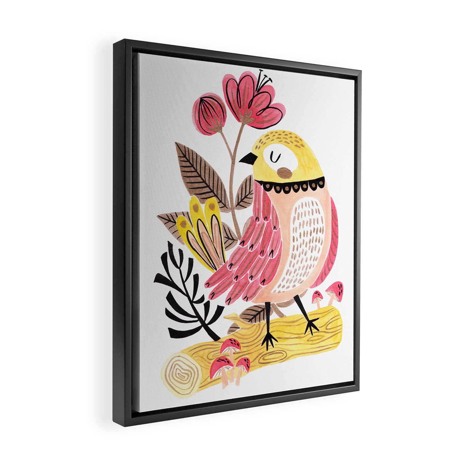 Little Birdy on a Log Framed Canvas Print Gallery Image 2