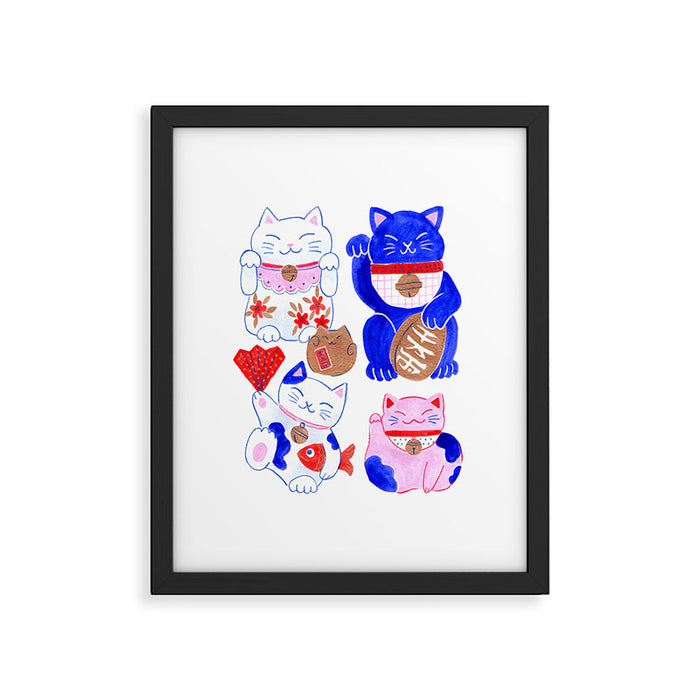 Maneki Neko Lucky Cats Framed Art Print Gallery Image 1