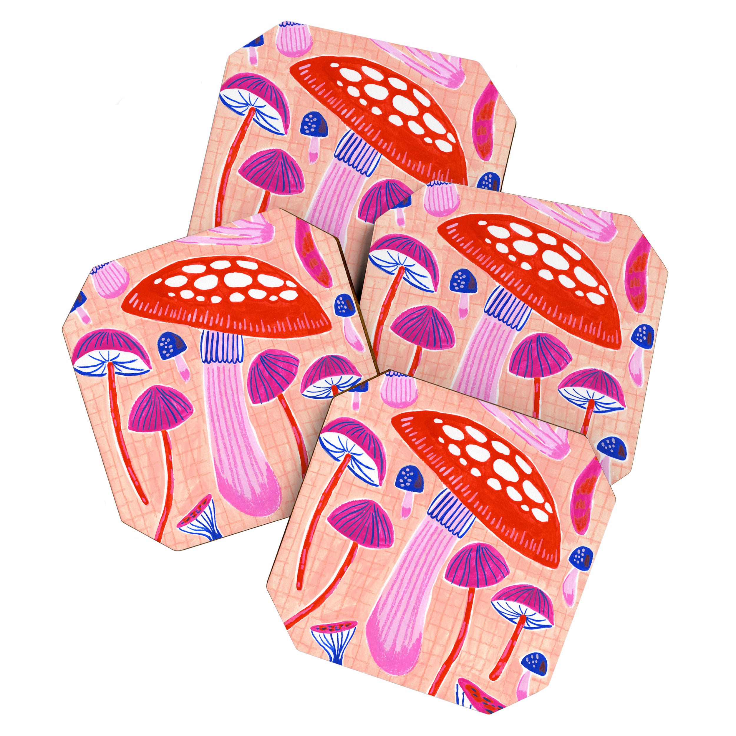 Red and Pink Mushrooms  Coaster Gallery Image 1