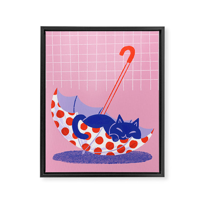 Umbrella Cat Framed Canvas Print Gallery Image 1