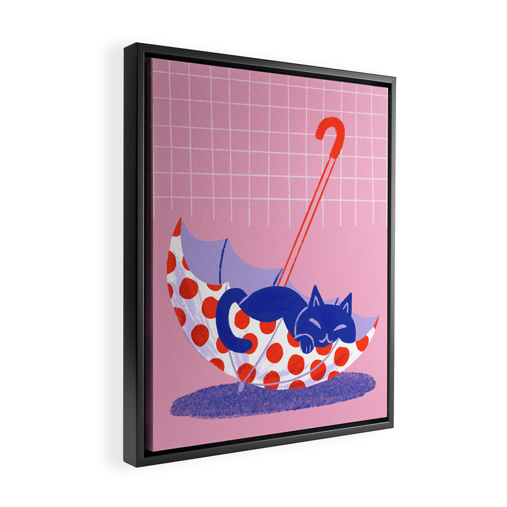 Umbrella Cat Framed Canvas Print Gallery Image 2