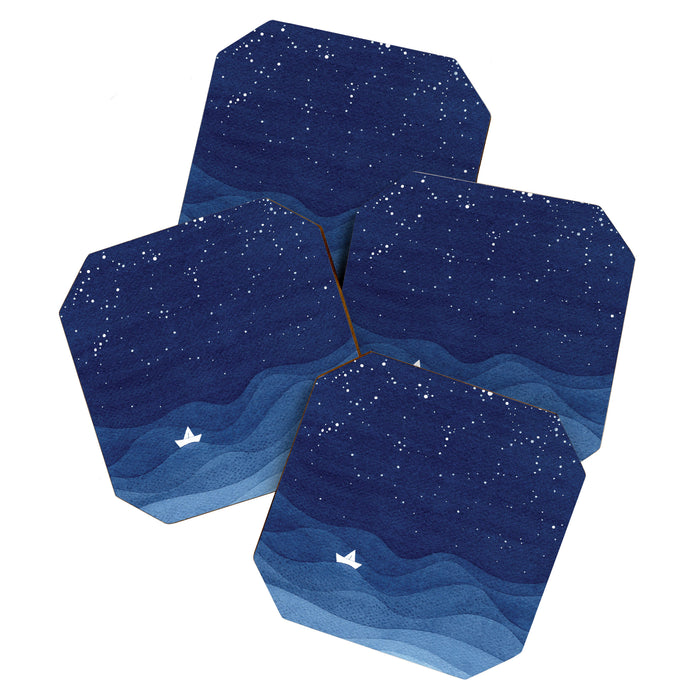 blue ocean waves, sailboat ocean stars Coaster Gallery Image 1