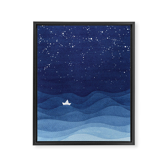 blue ocean waves, sailboat ocean stars Framed Canvas Print Gallery Image 1