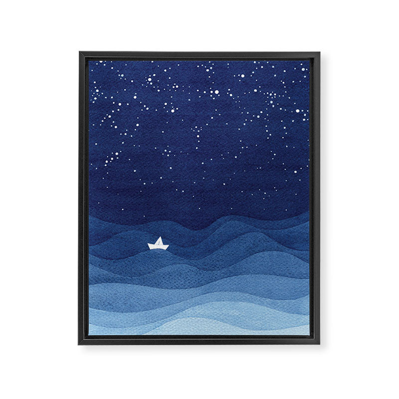 blue ocean waves, sailboat ocean stars Framed Canvas Print Gallery Image 6