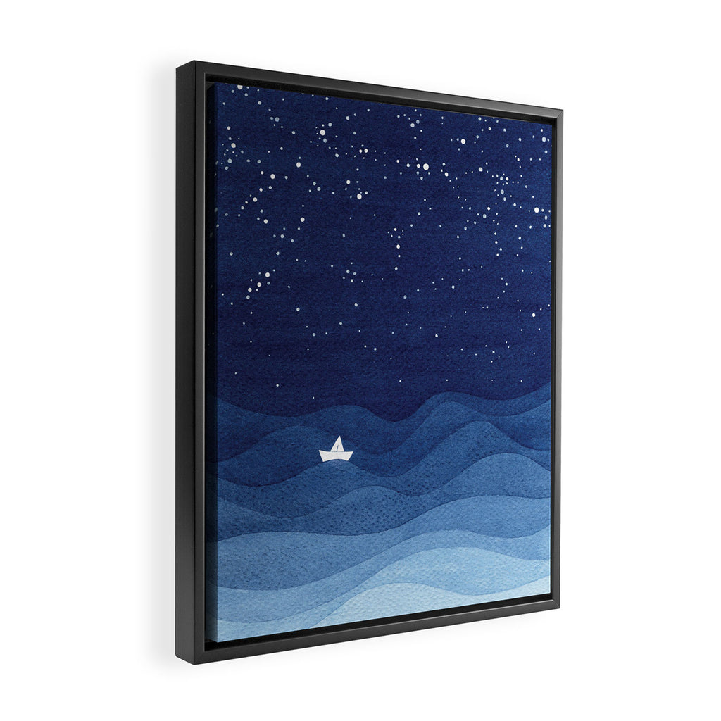 blue ocean waves, sailboat ocean stars Framed Canvas Print Gallery Image 2