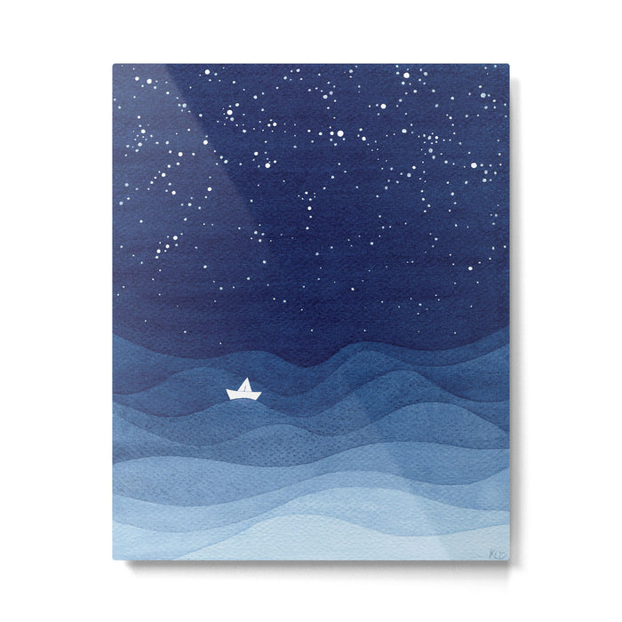 blue ocean waves, sailboat ocean stars Metal Print Gallery Image 1