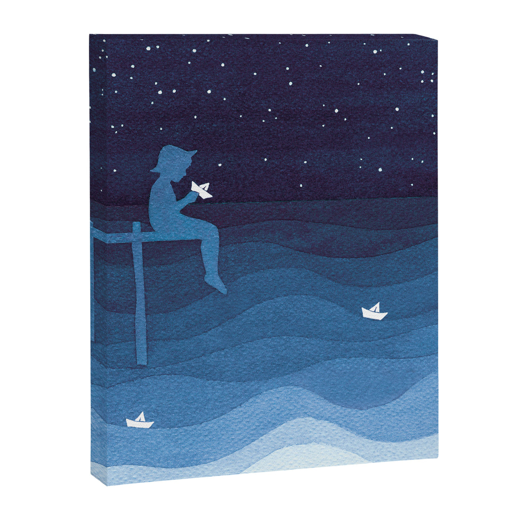 Boy with paper boats, blue Canvas Print Gallery Image 6
