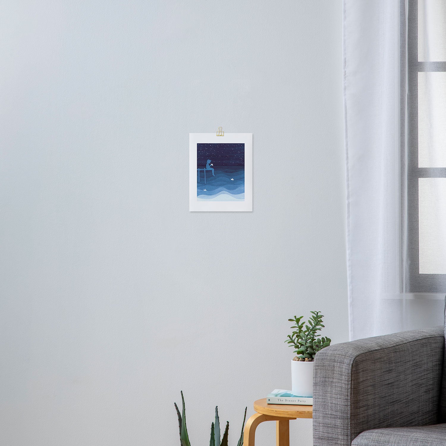 Boy with paper boats, blue Art Print Gallery Image 3