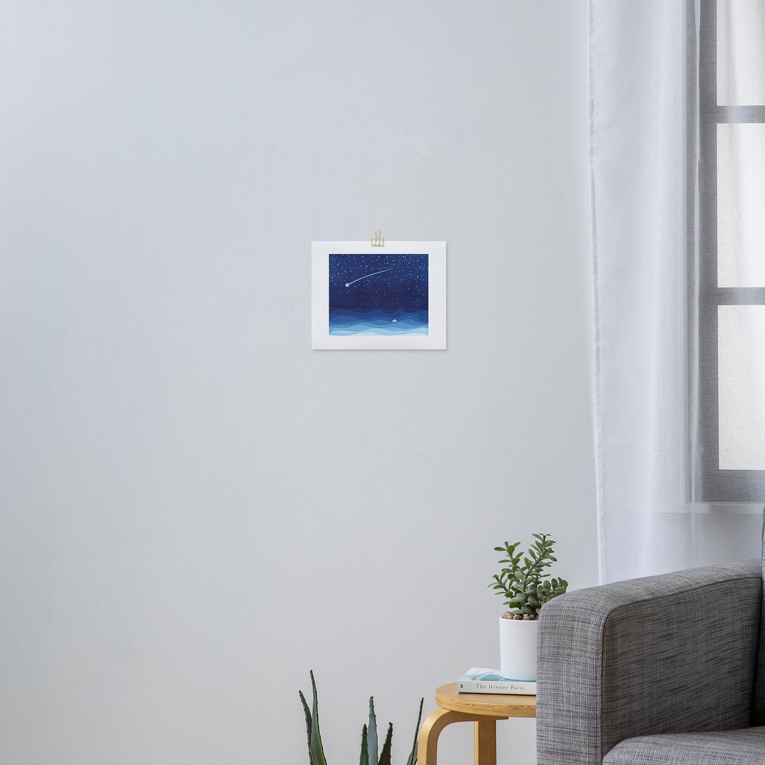 Falling star, shooting star, sailboat ocean waves blue sea Art Print Gallery Image 3