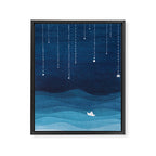 Falling stars, blue, sailboat, ocean Framed Canvas Print Gallery Image 8