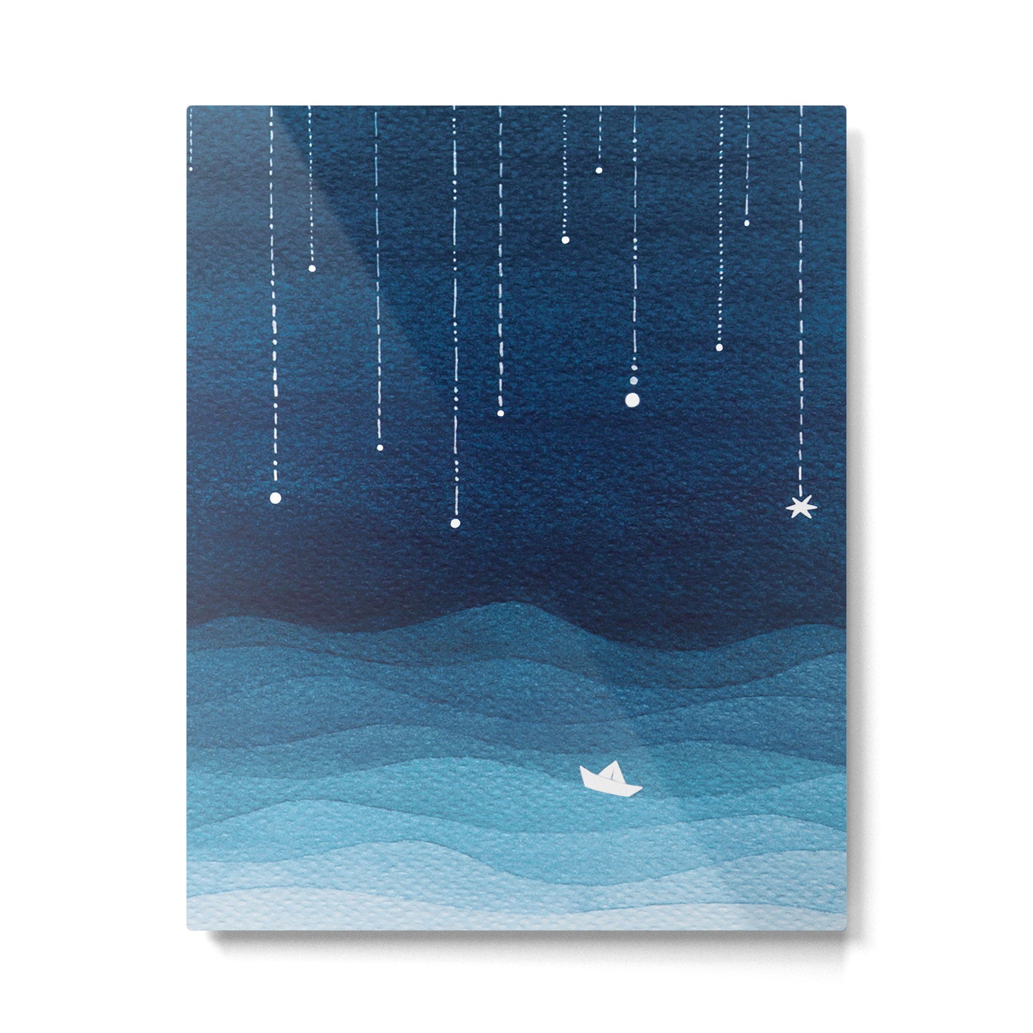 Falling stars, blue, sailboat, ocean Metal Print Gallery Image 6