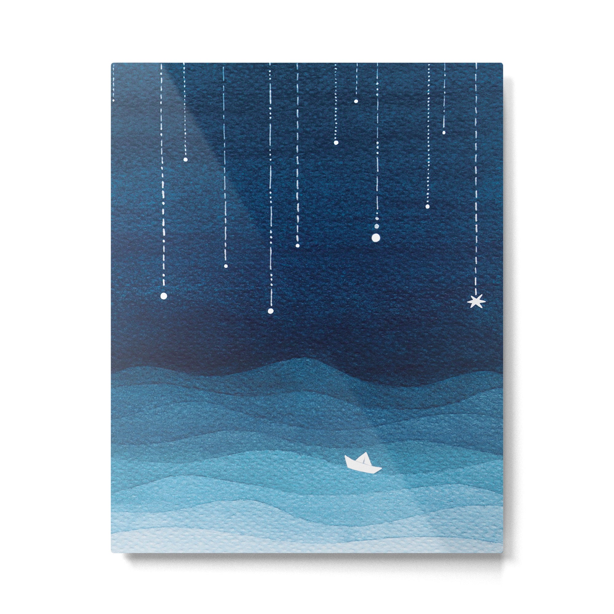 Falling stars, blue, sailboat, ocean Metal Print Gallery Image 6