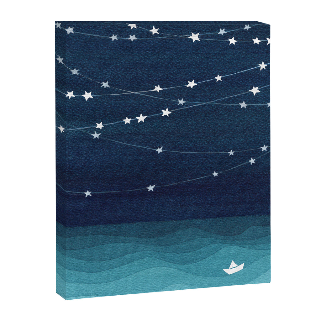 Garlands of stars, watercolor teal ocean Canvas Print Gallery Image 6