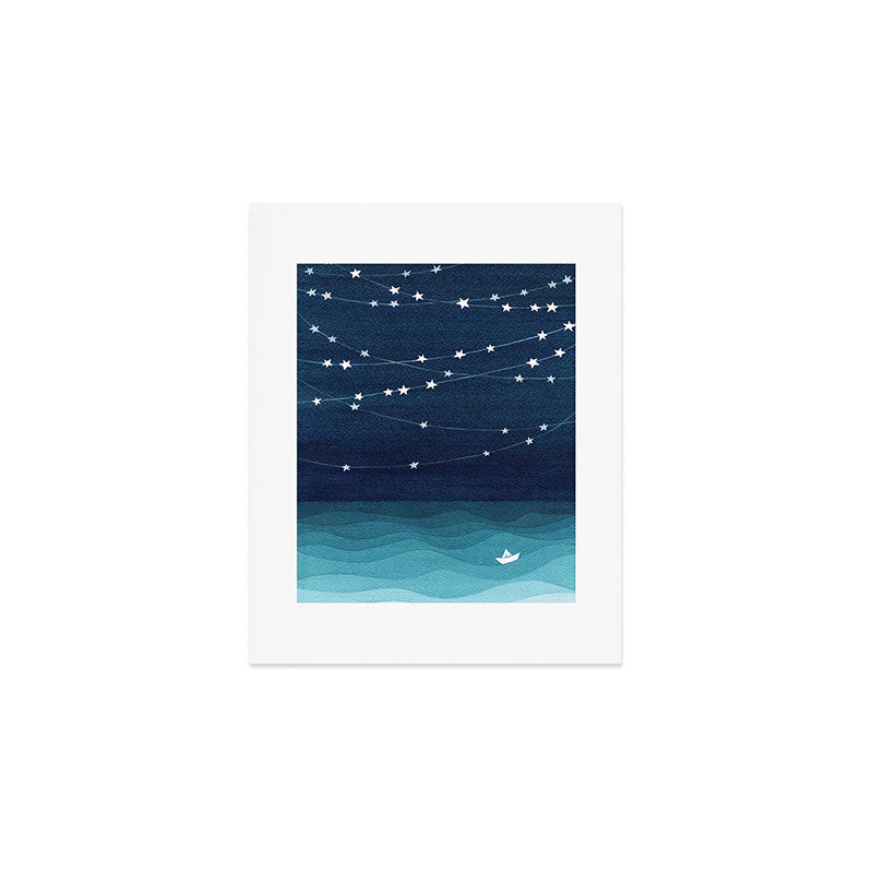 Garlands of stars, watercolor teal ocean Art Print Gallery Image 1