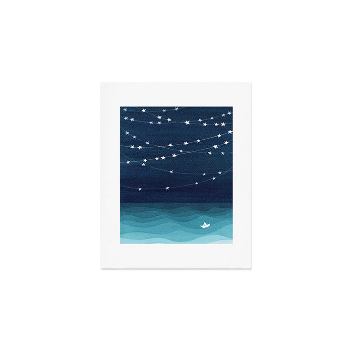 Garlands of stars, watercolor teal ocean Art Print Gallery Image 1