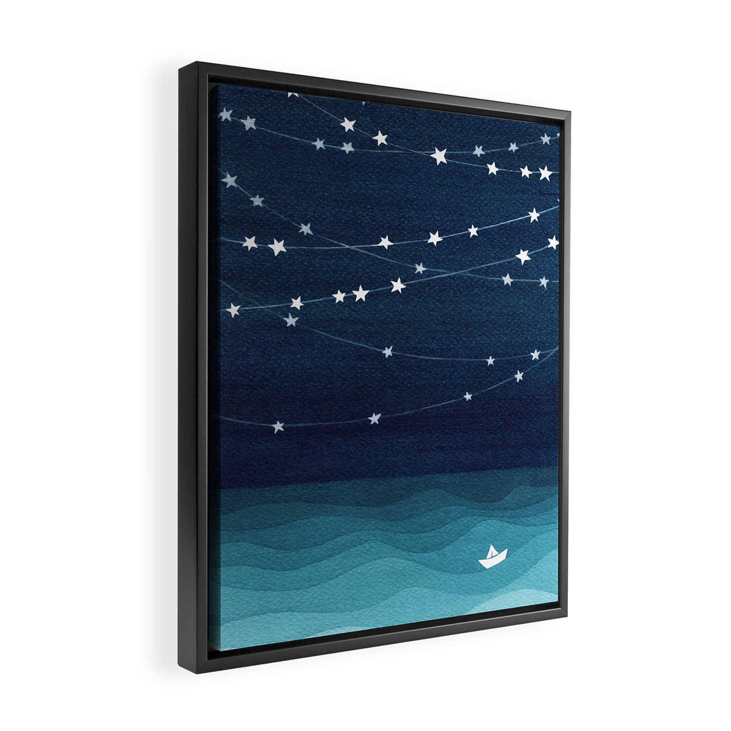 Garlands of stars, watercolor teal ocean Framed Canvas Print Gallery Image 2