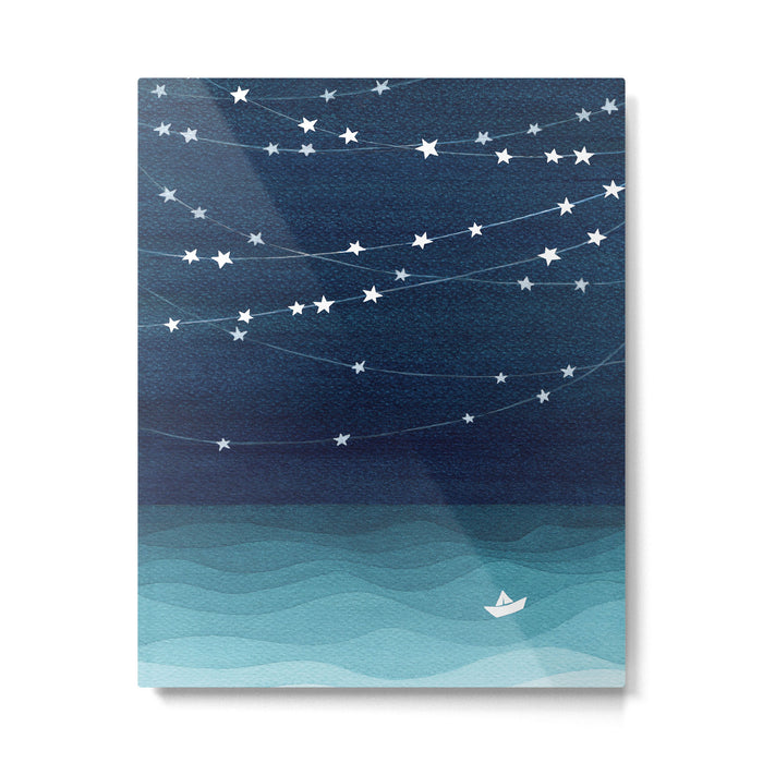 Garlands of stars, watercolor teal ocean Metal Print Gallery Image 1