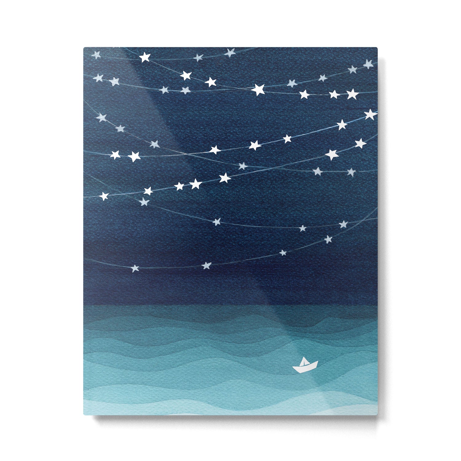 Garlands of stars, watercolor teal ocean Metal Print Gallery Image 4